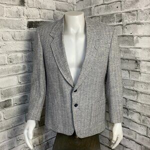 Vintage Tweed Blazer Sport Coat Mens 42 Short Blue Gray Union Made Old Money 90s